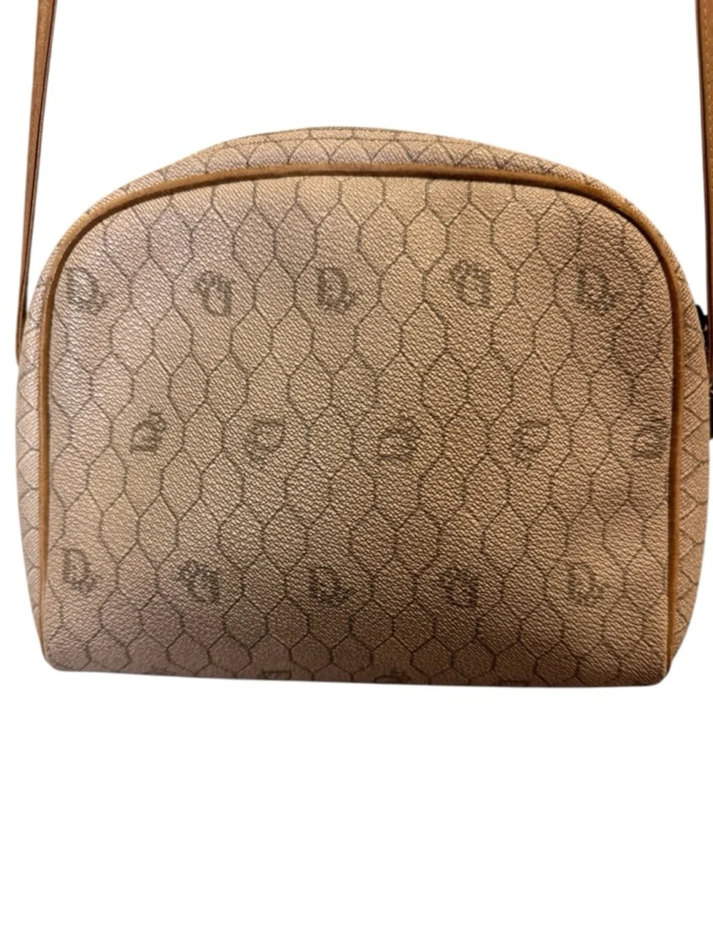 Dior Women’s Vintage Honeycomb PVC Leather Cream and Tan Signature Crossbody Bag